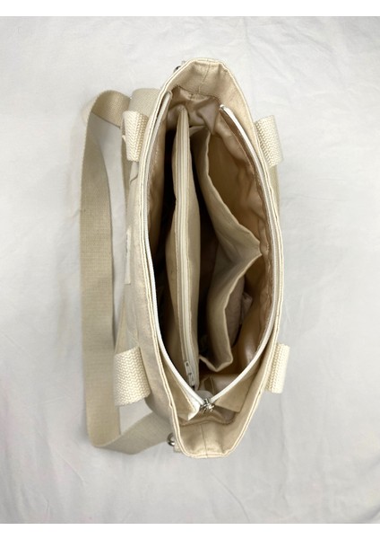 Fermuarlı Kanvas Çanta Omuz Askılı Tote Bag