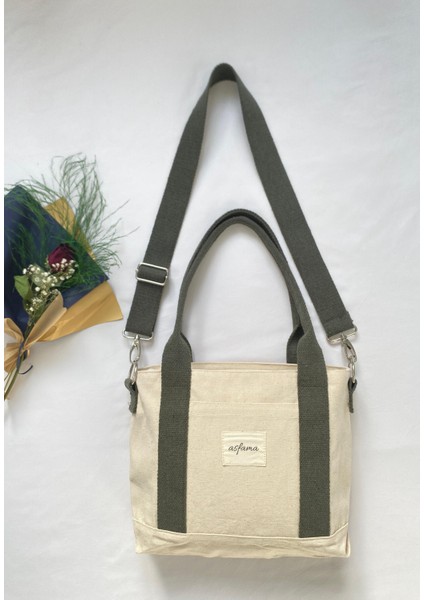 Fermuarlı Kanvas Çanta Omuz Askılı Tote Bag