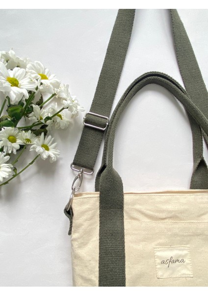 Fermuarlı Kanvas Çanta Omuz Askılı Tote Bag