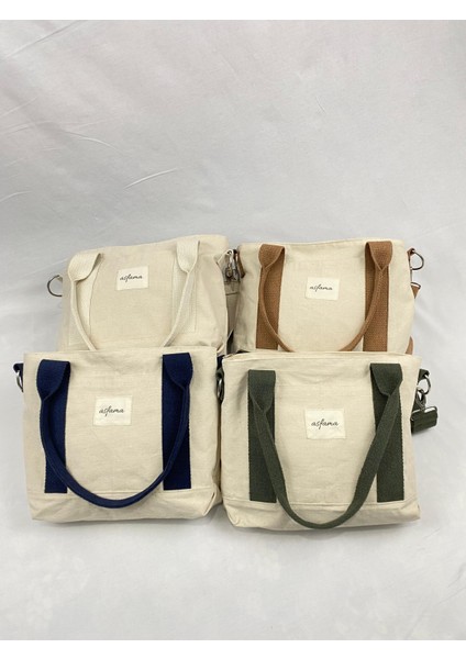 Fermuarlı Kanvas Çanta Omuz Askılı Tote Bag