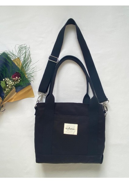 Fermuarlı Kanvas Çanta Omuz Askılı Tote Bag