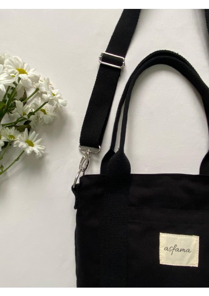 Fermuarlı Kanvas Çanta Omuz Askılı Tote Bag