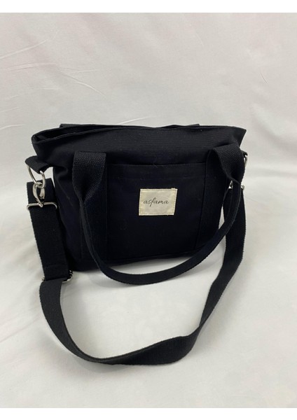 Fermuarlı Kanvas Çanta Omuz Askılı Tote Bag