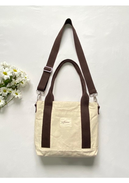 Fermuarlı Kanvas Çanta Omuz Askılı Tote Bag