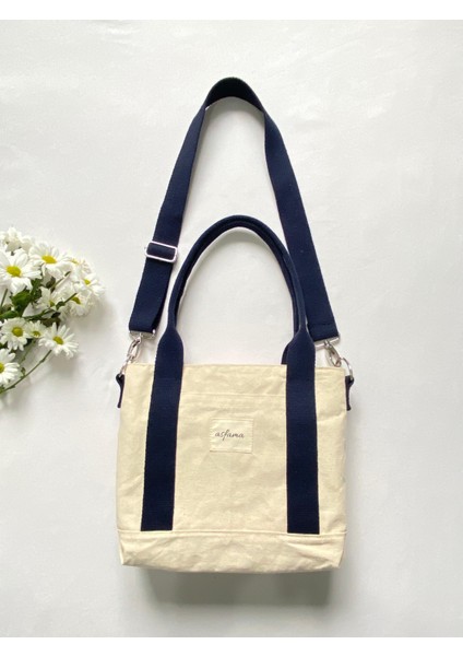 Fermuarlı Kanvas Çanta Omuz Askılı Tote Bag
