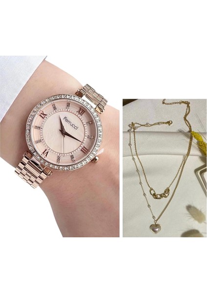 Çelik Kasa Kordon-Kadın Kol SAATI+ Çelik Kolye Hediye Seti