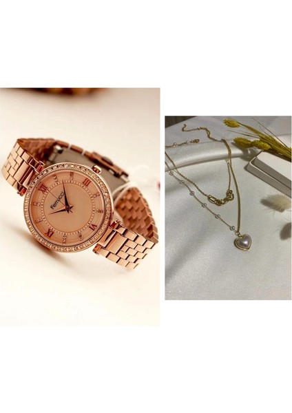 Çelik Kasa Kordon-Kadın Kol SAATI+ Çelik Kolye Hediye Seti fiyatları