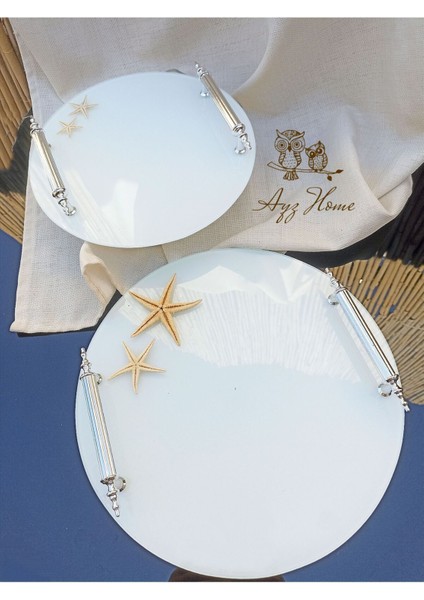 Beyaz Cam 2 Li Söz Nişan Tepsisi /isteme Kahve Sunum - Söz Nişan Yüzük Tepsisi