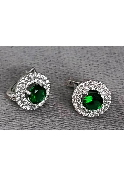 Lilahgümüştr Gümüş Yeşil Taşlı Yuvarlak Kadın Kolye Küpe modelleri