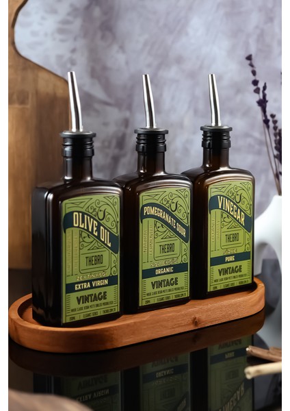 250 Ml Ahşap Stantlı Amber Vintage Elegance Serisi Zeytinyağı Şişesi,Sirke Şişesi, Nar Ekşisi Şişesi modelleri