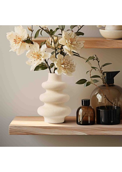 Dekoratif Beyaz Renk Vazo ( Dekorasyon, Çiçekli Vazo, Iskandinav Tarzı)