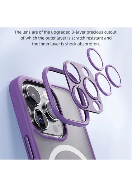 Apple iPhone 15 Pro Max Uyumlu, Guard Touch Lens Korumalı, Magsafe, Anti Şok Kılıf, Titanium Gray