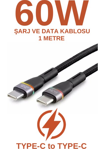 CL13 60W Type-C To Type-C Işıklı Örgülü Hızlı Şarj Kablosu