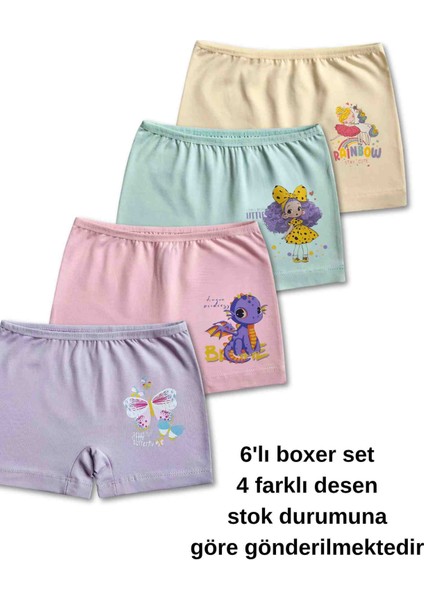%95 Pamuklu Kız Çocuk Süprem Penye Boxer Külot Iç Çamaşır 6lı Set