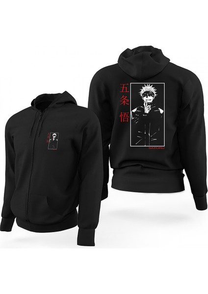 Satoru Jujutsu Kaisen Siyah Fermuarlı Limited Edition Kapşonlu Sweatshirt