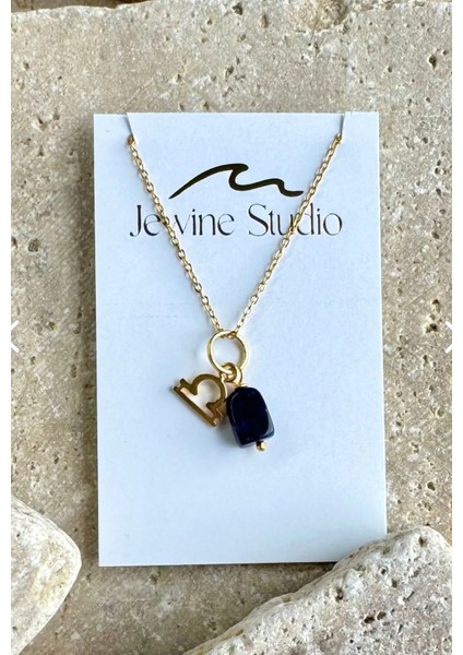 Terazi Burcu Sembollü ve Lapis Lazuli Doğal Taşlı Çelik Kolye