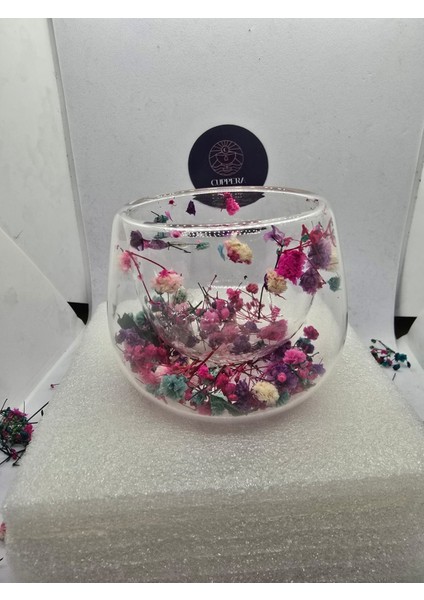 Isıya Dayanıklı Çift Cidarlı Kurutulmuş Canlı Çiçekli Mor Mavi Kupa fiyatları