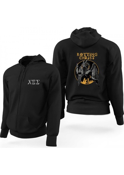 Rotting Christ Design Siyah Fermuarlı Limited Edition Kapşonlu Sweatshirt