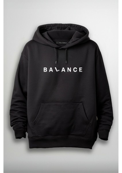 Balance Tasarım Önü Baskılı Unisex Hoodie