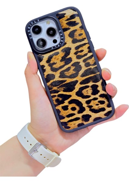 Apple iPhone 14 Pro Uyumlu Kılıf Leopar Desenli Kabartmalı Desenli Darbe Emici Lüx Telefon Kılıfı