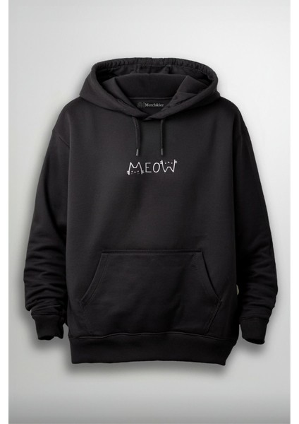 Kedili Tasarım Önü Baskılı Hoodie - Meow