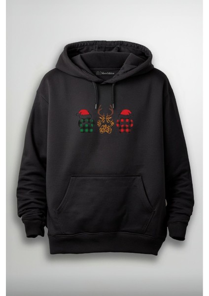 Geyik Patileri 3lü Yılbaşı Baskılı Unisex Hoodie