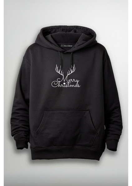 Merry Christmas Geyik Yılbaşı Baskılı Unisex Hoodie