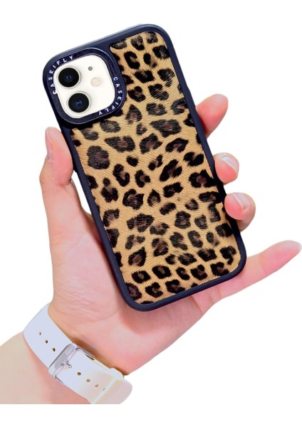 Apple iPhone 12 ve 12 Pro Uyumlu Kılıf Leopar Desenli Kabartmalı Desenli Darbe Emici Lüx Telefon Kılıfı