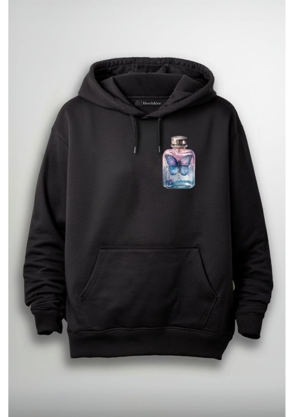 Şişe Içindeki Mavi Kelebek Baskılı Unisex Hoodie