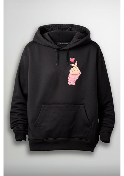 Kore Kalp Işareti Baskılı Unisex Hoodie