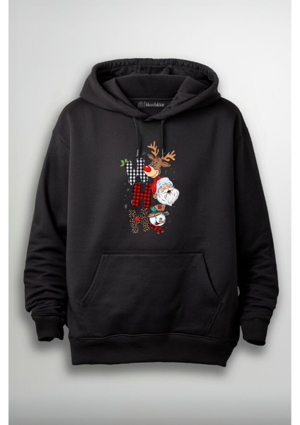 Ho Ho Ho Geyik Noel Baba Yılbaşı Baskılı Unisex Hoodie