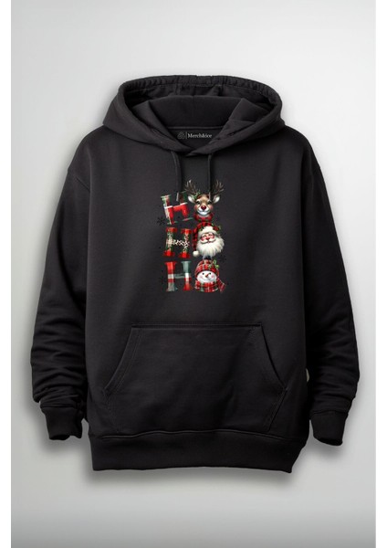 Ren Geyiği - Noel Baba - Kardan Adam Ho Ho Ho Baskılı Unisex Hoodie