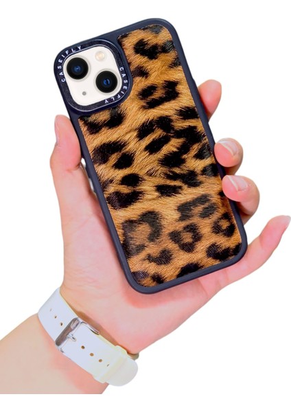 Apple iPhone 15 Plus ve 14 Plus Uyumlu Kılıf Leopar Kabartmalı Desenli Darbe Emici Lüx Telefon Kılıfı