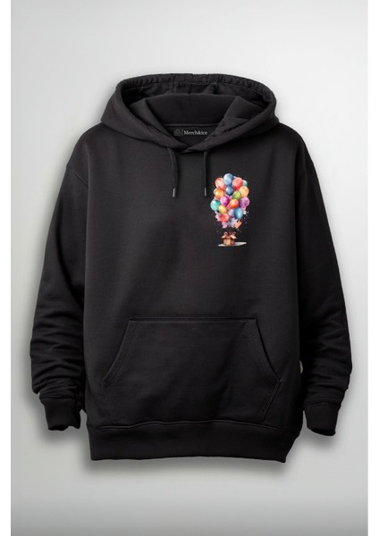 Renkli Uçan Balonlu Hediye Baskılı Unisex Hoodie