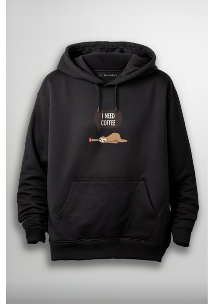 Tembel Hayvan Önü Baskılı Unisex Hoodie - I Need Coffee