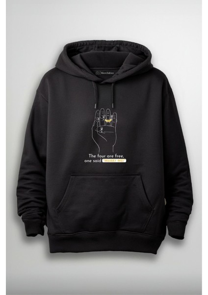 Fingers Marry Me Sarı Önü Baskılı Unisex Hoodie - The Four Are Free, One Said Marry Me