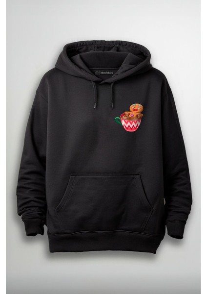 Kahve Bardağında Kurabiye Yılbaşı Baskılı Unisex Hoodie