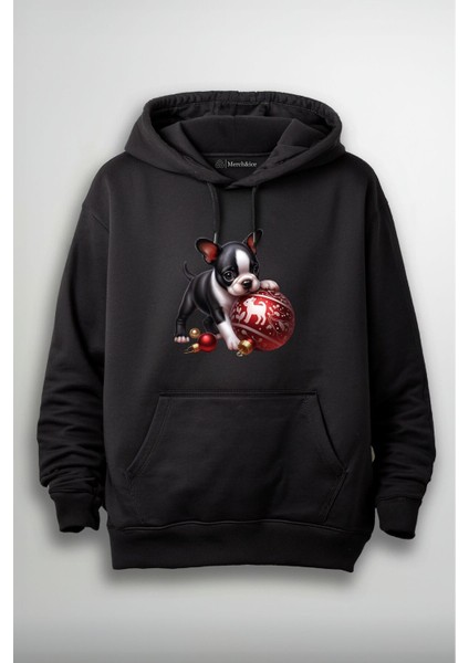 Noel Süsleri ve Köpek Baskılı Unisex Hoodie