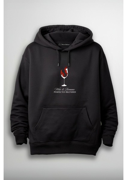 Kırmızı Şarap Aşk Tasarım Önü Baskılı Unisex Hoodie- Wine & Romance Perfectly Blended