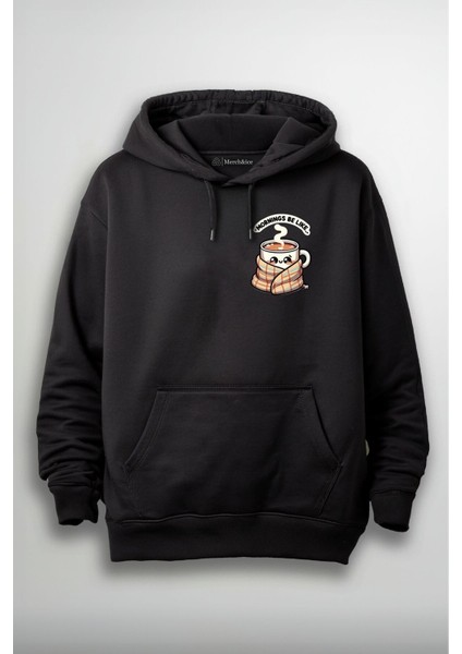 Mornings Be Like- Battaniyeli Gülümseyen Kupa Baskılı Unisex Hoodie