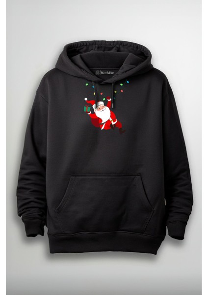 Işıklı Noel Baba Yılbaşı Baskılı Unisex Hoodie