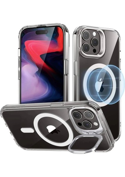 Apple iPhone 15 Pro Max Kılıf Classic Kickstand Hibrit HaloLock MagSafe - Şeffaf