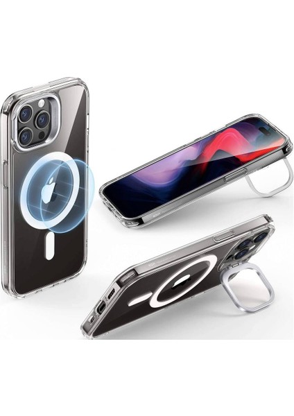 Apple iPhone 15 Pro Max Kılıf Classic Kickstand Hibrit HaloLock MagSafe - Şeffaf