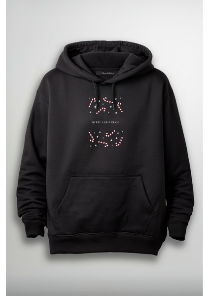 Merry Christmas Baston Şekerleri Yılbaşı Baskılı Unisex Hoodie