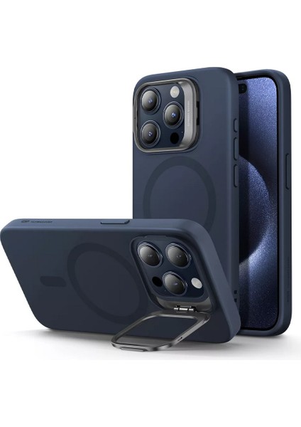 Apple iPhone 15 Pro Max Kılıf Cloud Soft HaloLock MagSafe Kickstand - Dark Blue