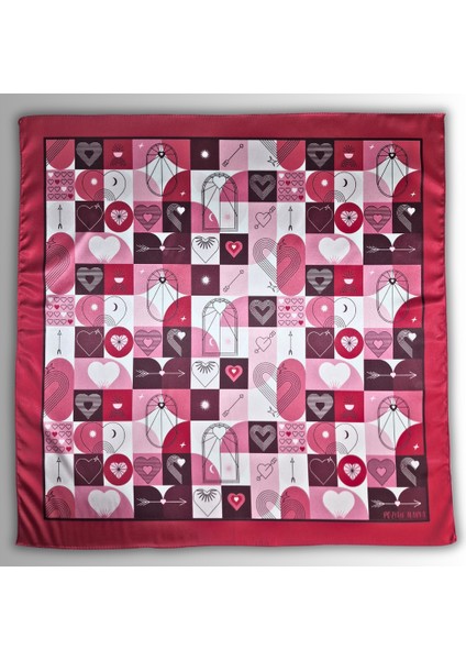 Pembe Fular Kalp Desenli Sevgililer Günü 58CMX58CM