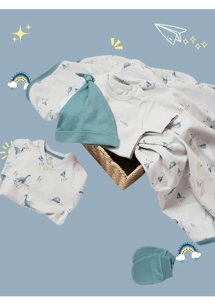 5 Li Little Dinosaur %100 Pamuk Yenidoğan Hastane Çıkışı (0-3 Ay )