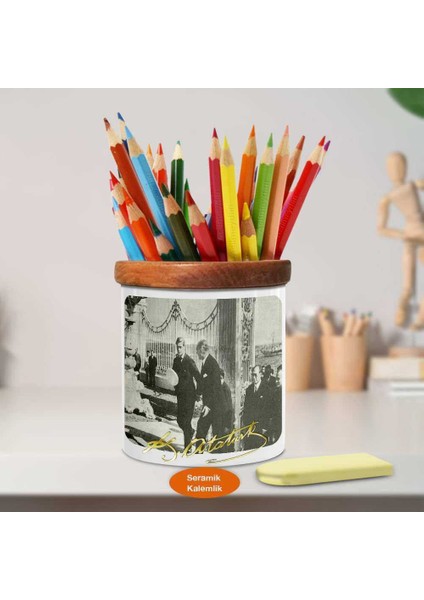 Ingiltere Kralı ve Kemal Atatürk Ahşap Seramik KALEMLIK-119 fiyatları