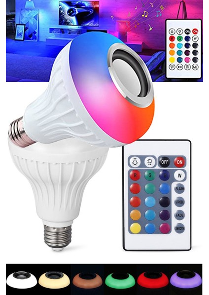 Gece Lambası Bluetooth Hoparlör Rgb Ledli Lamba Akıllı LED Ampul Parti Disko Özel Gün Müzikli Rgb Ampul
