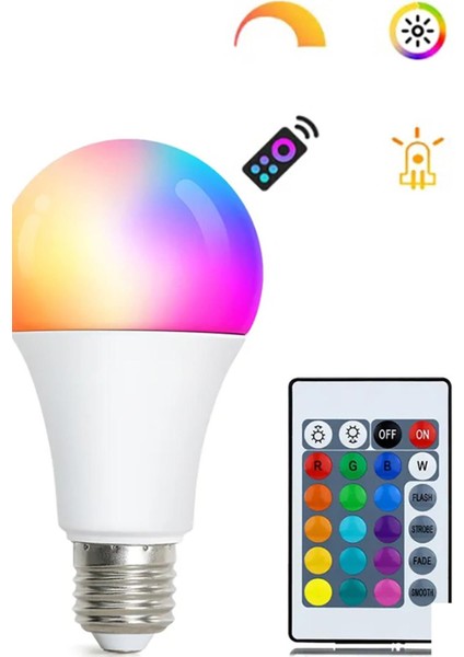 Renk Değiştiren - LED Ampul - Dimmerli 9W Rgb - Uzaktan Kumandalı LED Ampul Renkli Ampul